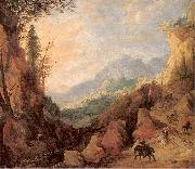 Momper II, Joos de Mountainous Landscape with a Bridge and Four Horsemen oil on canvas